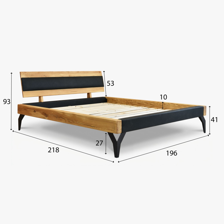 Tölgyfa ágy gerendákból fekete kárpitozással 180 x 200 cm  - 12