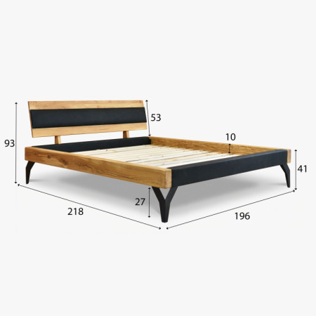 Tölgyfa ágy gerendákból fekete kárpitozással 180 x 200 cm  - 12