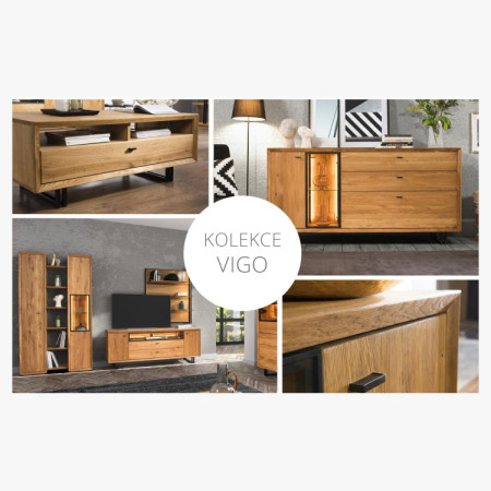 Moderní obývací stěna dub s osvětlením, Vilo kolekce  - 3