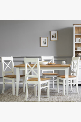 Dřevěná provence jídelní sestava bílo hnědá, Lille  - 1