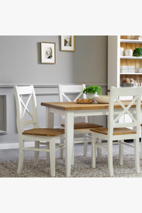 Dřevěná provence jídelní sestava bílo hnědá, Lille  - 1 2