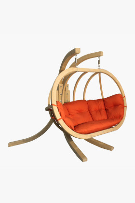 Dřevěné houpací křeslo do zahrady, Červená  - 1