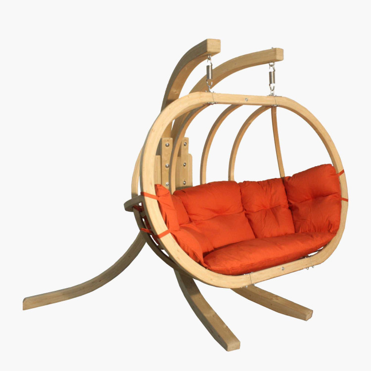 Dřevěné houpací křeslo do zahrady, Červená  - 1
