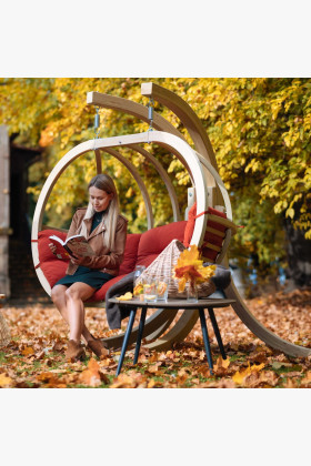 Dřevěné houpací křeslo do zahrady, Červená  - 1 2