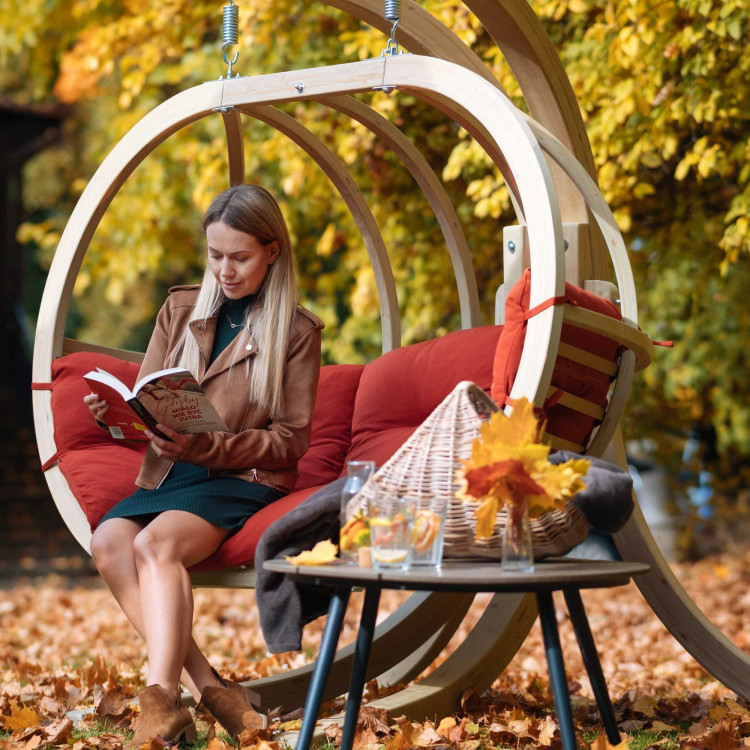 Dřevěné houpací křeslo do zahrady, Červená  - 3