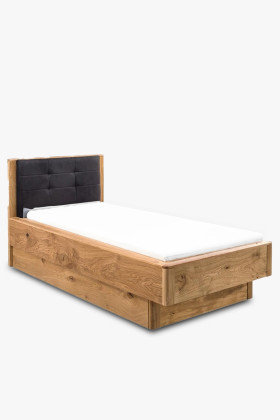 Tömör tölgyfa egyszemélyes ágy tárolóval, modern design, természetes