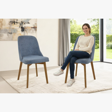 Elegáns étkezőszék kék szövettel és tölgyfa lábakkal  - 10