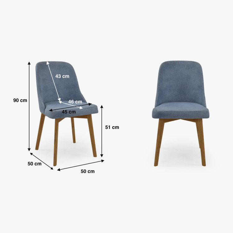 Elegáns étkezőszék kék szövettel és tölgyfa lábakkal  - 12