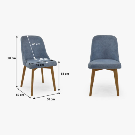 Elegáns étkezőszék kék szövettel és tölgyfa lábakkal  - 12