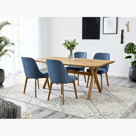 Elegáns étkezőszék kék szövettel és tölgyfa lábakkal  - 14