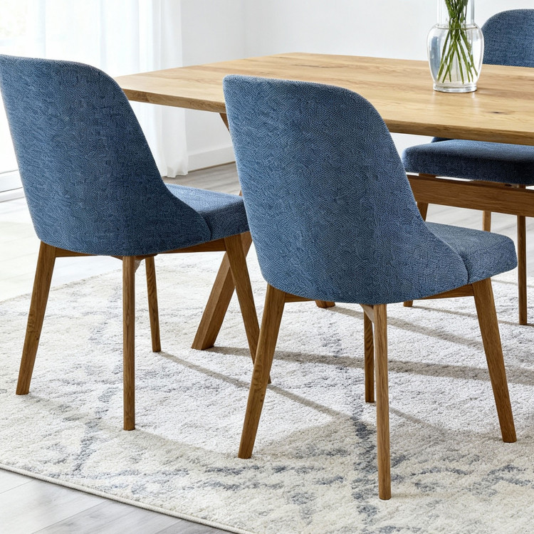 Elegáns étkezőszék kék szövettel és tölgyfa lábakkal  - 15