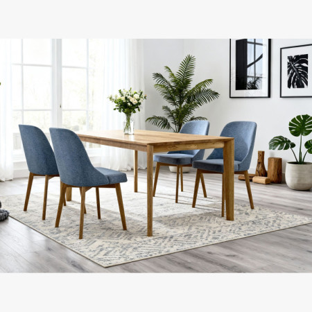 Elegáns étkezőszék kék szövettel és tölgyfa lábakkal  - 17