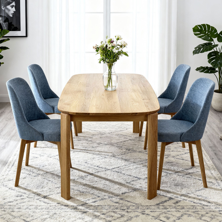 Elegáns étkezőszék kék szövettel és tölgyfa lábakkal  - 20