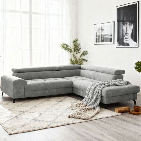 Sarokülő kanapé ággyá alakítható funkcióval és tárolóhellyel - Jobbos, platina színű  - 1