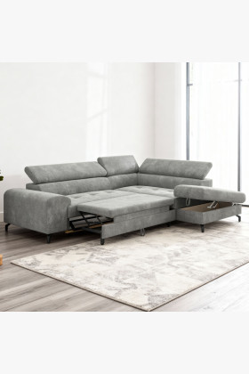 Sarokülő kanapé ággyá alakítható funkcióval és tárolóhellyel - Jobbos, platina színű  - 1 2