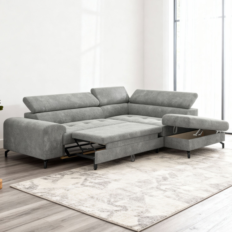 Sarokülő kanapé ággyá alakítható funkcióval és tárolóhellyel - Jobbos, platina színű  - 2