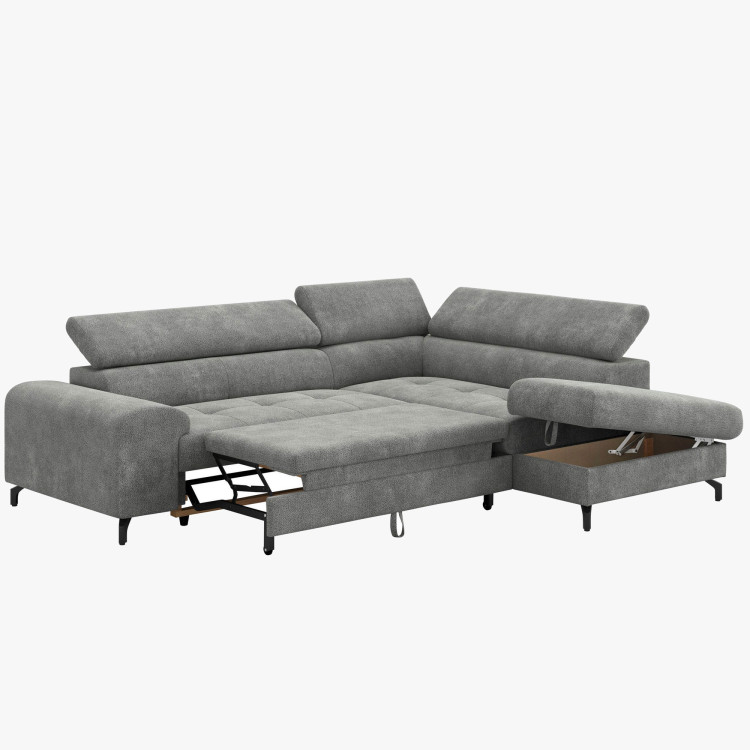 Sarokülő kanapé ággyá alakítható funkcióval és tárolóhellyel - Jobbos, platina színű  - 5