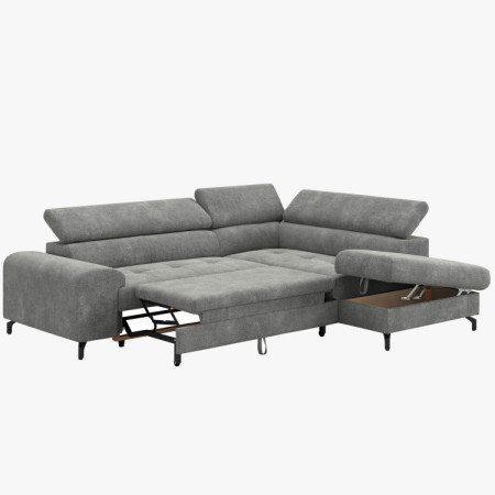 Sarokülő kanapé ággyá alakítható funkcióval és tárolóhellyel - Jobbos, platina színű  - 5