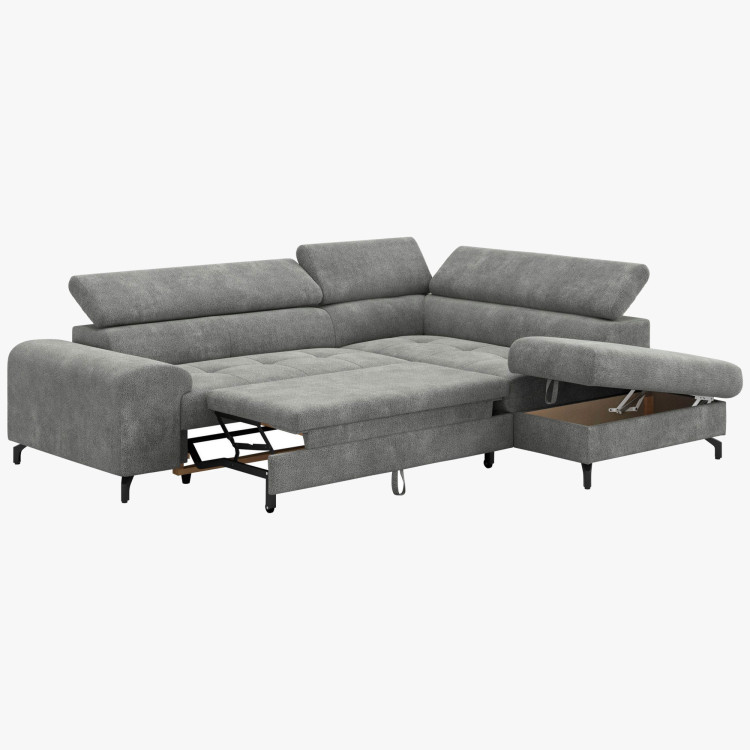 Sarokülő kanapé ággyá alakítható funkcióval és tárolóhellyel - Jobbos, platina színű  - 8