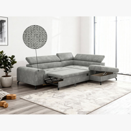 Sarokülő kanapé ággyá alakítható funkcióval és tárolóhellyel - Jobbos, platina színű  - 11