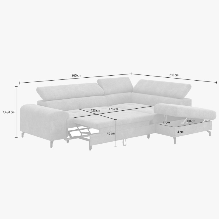 Sarokülő kanapé ággyá alakítható funkcióval és tárolóhellyel - Jobbos, platina színű  - 13