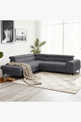 Ágyazható balos sarokkanapé ágyneműtartóval, coal színű, hullámrugós