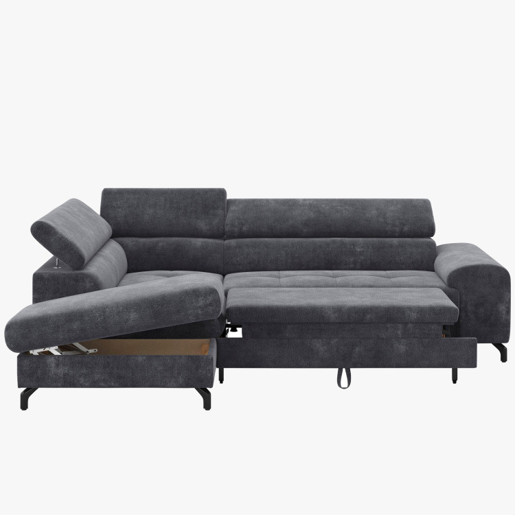 Sarokkanapé ágyazható funkcióval és ágyneműtartóval - bal sarok, sötétszürke színű  - 3