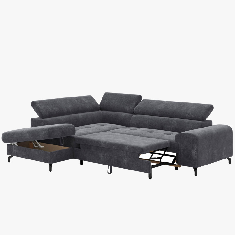 Sarokkanapé ágyazható funkcióval és ágyneműtartóval - bal sarok, sötétszürke színű  - 4