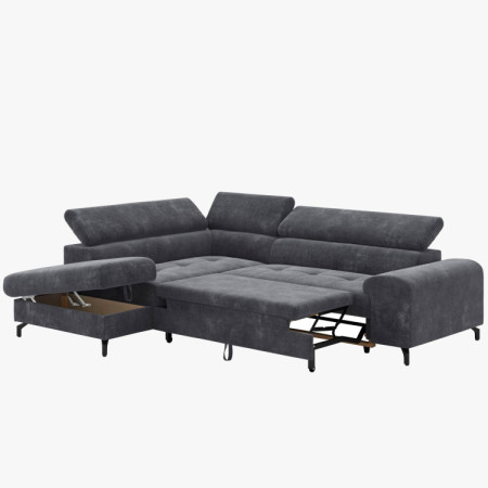 Sarokkanapé ágyazható funkcióval és ágyneműtartóval - bal sarok, sötétszürke színű  - 4