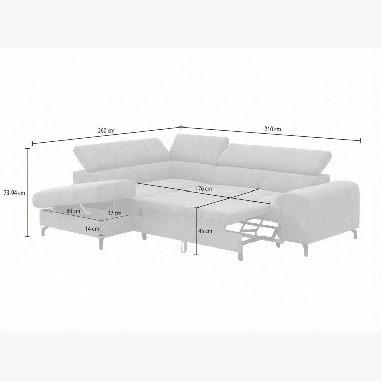 Sarokkanapé ágyazható funkcióval és ágyneműtartóval - bal sarok, sötétszürke színű  - 8