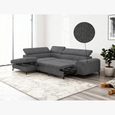 Sarokkanapé ágyazható funkcióval és ágyneműtartóval - bal sarok, sötétszürke színű  - 10