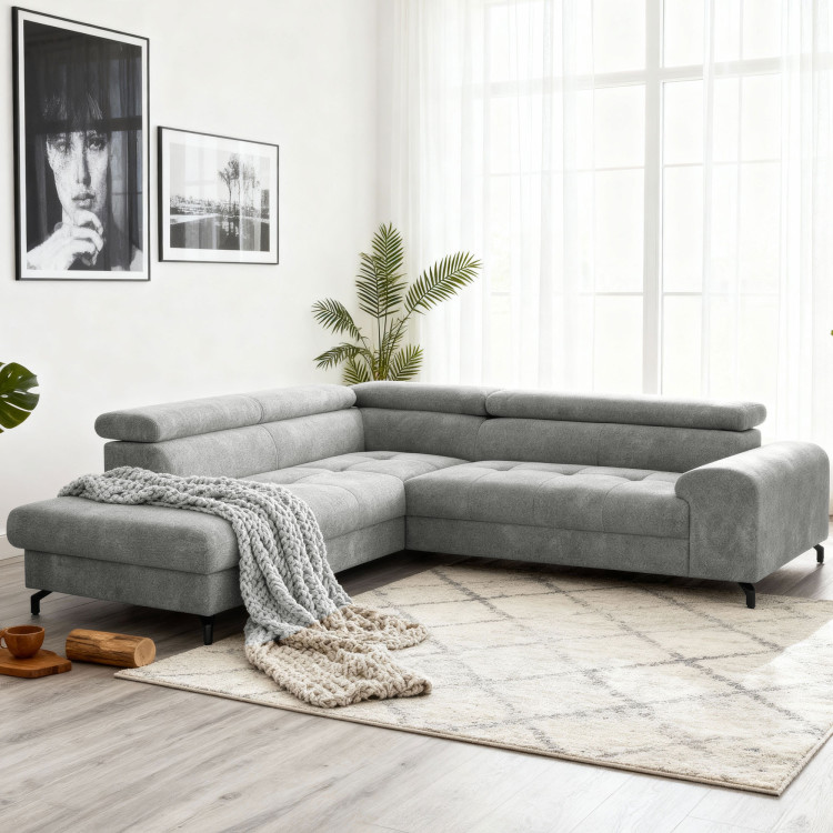 Sarokkanapé ágyazható funkcióval és ágyneműtartóval - bal sarok, platina szín  - 1