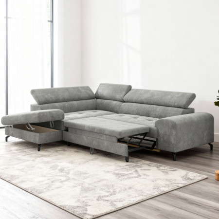 Sarokkanapé ágyazható funkcióval és ágyneműtartóval - bal sarok, platina szín  - 2