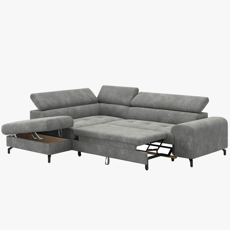 Sarokkanapé ágyazható funkcióval és ágyneműtartóval - bal sarok, platina szín  - 6