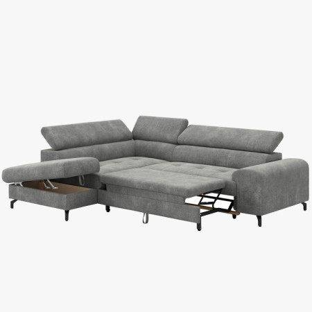 Sarokkanapé ágyazható funkcióval és ágyneműtartóval - bal sarok, platina szín  - 6