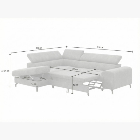 Sarokkanapé ágyazható funkcióval és ágyneműtartóval - bal sarok, platina szín  - 10