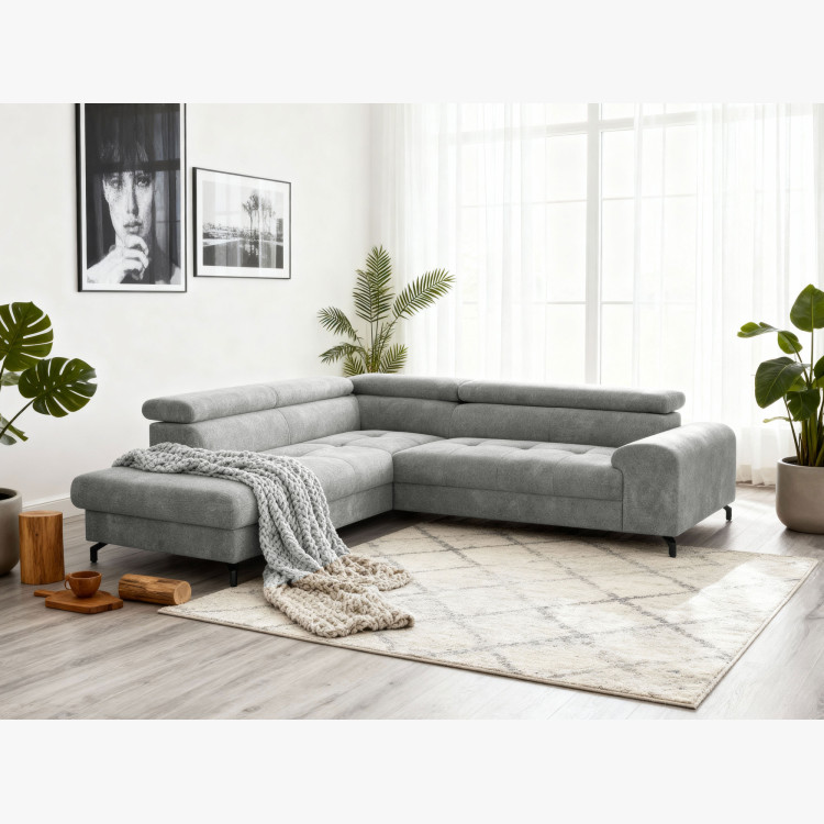 Sarokkanapé ágyazható funkcióval és ágyneműtartóval - bal sarok, platina szín  - 11