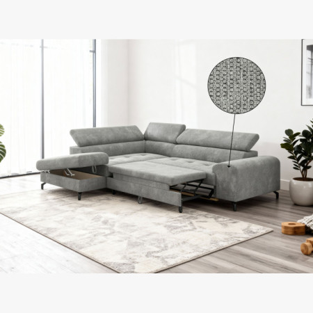 Sarokkanapé ágyazható funkcióval és ágyneműtartóval - bal sarok, platina szín  - 12