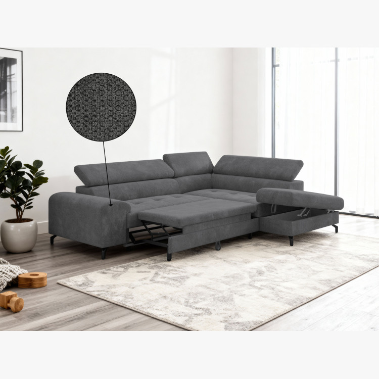 Sarokkanapé ágyazható funkcióval és ágyneműtartóval - jobb sarok, sötétszürke színű  - 9