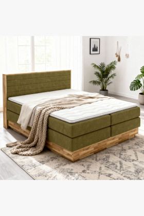 Tölgyfa boxspring ágy tárolóval, 7 zónás tasakrugós matraccal,