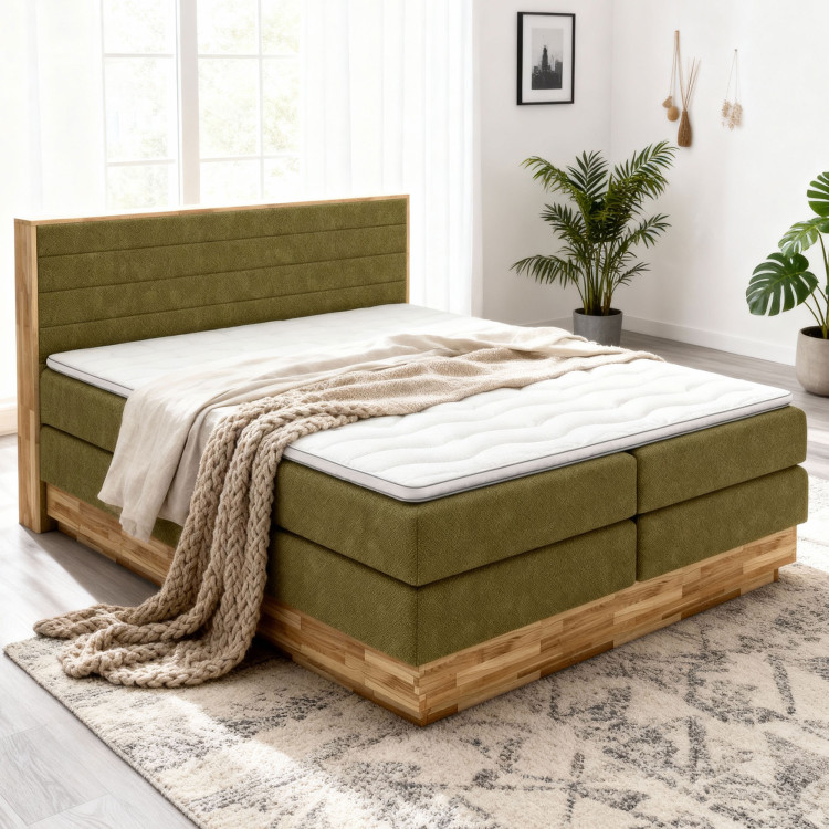 Boxspring ágy tárolóhellyel, Moneta 180 zöld  - 1