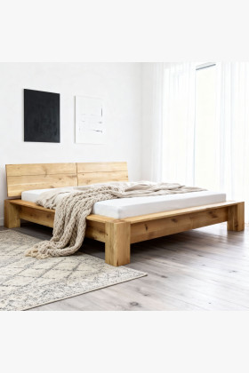 Masszív tömör tölgyfa franciaágy 160x200 cm természetes olajozott