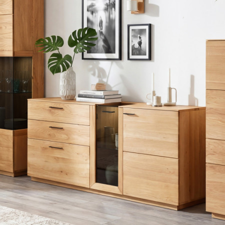 Dub tölgy komód 191 cm széles üveggel és ajtókkal  - 3