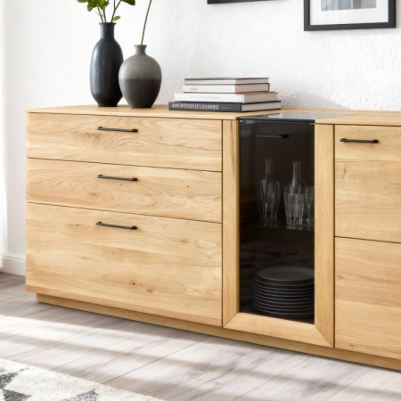 Dub tölgy komód 191 cm széles üveggel és ajtókkal  - 4