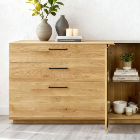 Dub tölgy komód 191 cm széles üveggel és ajtókkal  - 6