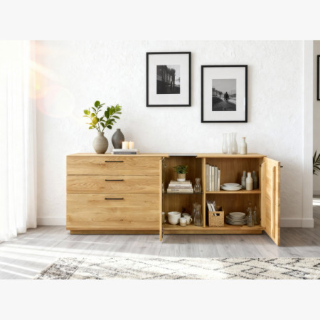 Dub tölgy komód 191 cm széles üveggel és ajtókkal  - 7