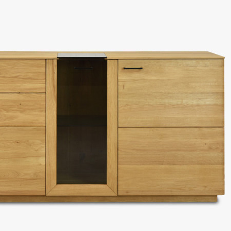 Dub tölgy komód 191 cm széles üveggel és ajtókkal  - 8