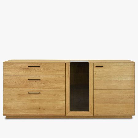 Dub tölgy komód 191 cm széles üveggel és ajtókkal  - 9