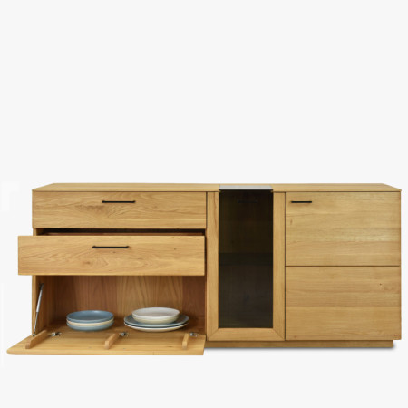 Dub tölgy komód 191 cm széles üveggel és ajtókkal  - 11