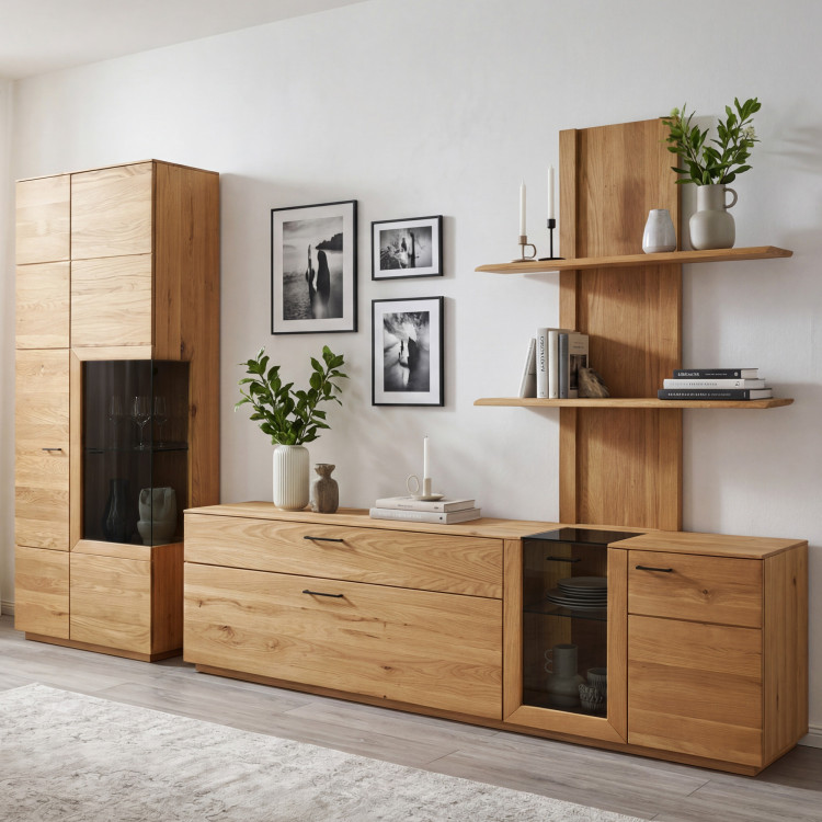Tölgyfa szekrénysor, vitrin, polc és TV állvány  - 1